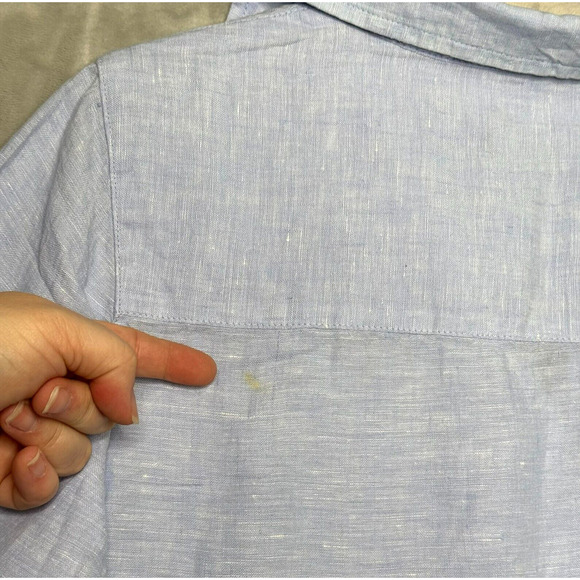 Tahari Top Womens Medium Blue 100% Linen V Neck 3/4 Sleeve Boxy Relaxed Buttons - Picture 12 of 12